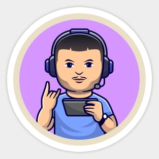 Cute Man Gamer Playing Game With Headphone Cartoon Sticker